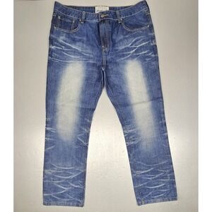 Y2K Ecko Unltd Jeans Mens 38x32 Regular Fit Straight Leg‎ Denim Whisker Fade